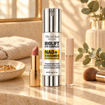 Biolift Eye Complex on a vanity with lipstick and makeup