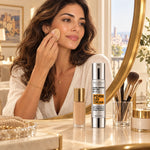 Woman applying makeup over Global Defense SPF 50+ day cream
